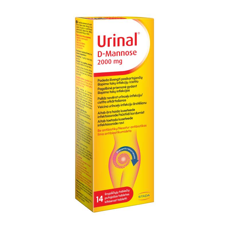 URINAL D Mannose putojošas tabletes, 14 gab.