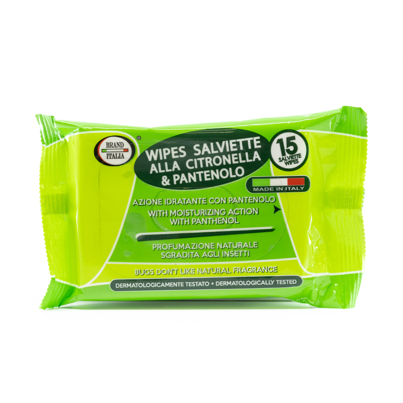 BRAND ITALIA Citronella & Panthenol odu atbaidīšanas mitrās salvetes, 15 gab.