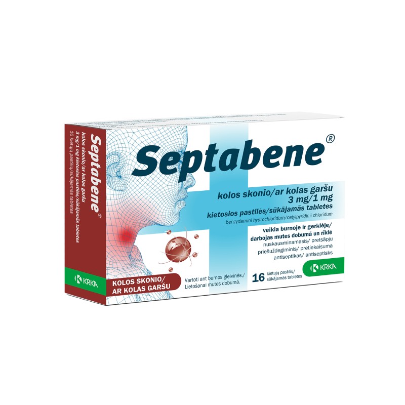 Septabene ar kolas garšu 3 mg/1 mg sūkājamās tabletes