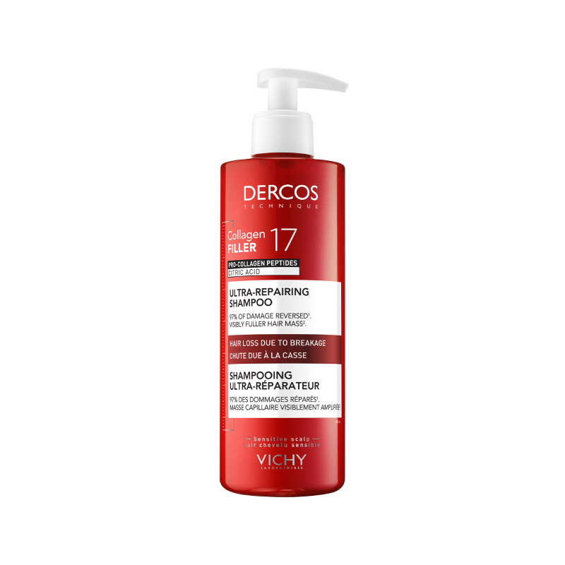Vichy Dercos COLLAGEN 17 FILLER Atjaunojošs šampūns pret matu izkrišanu trausluma dēļ, 400 ml