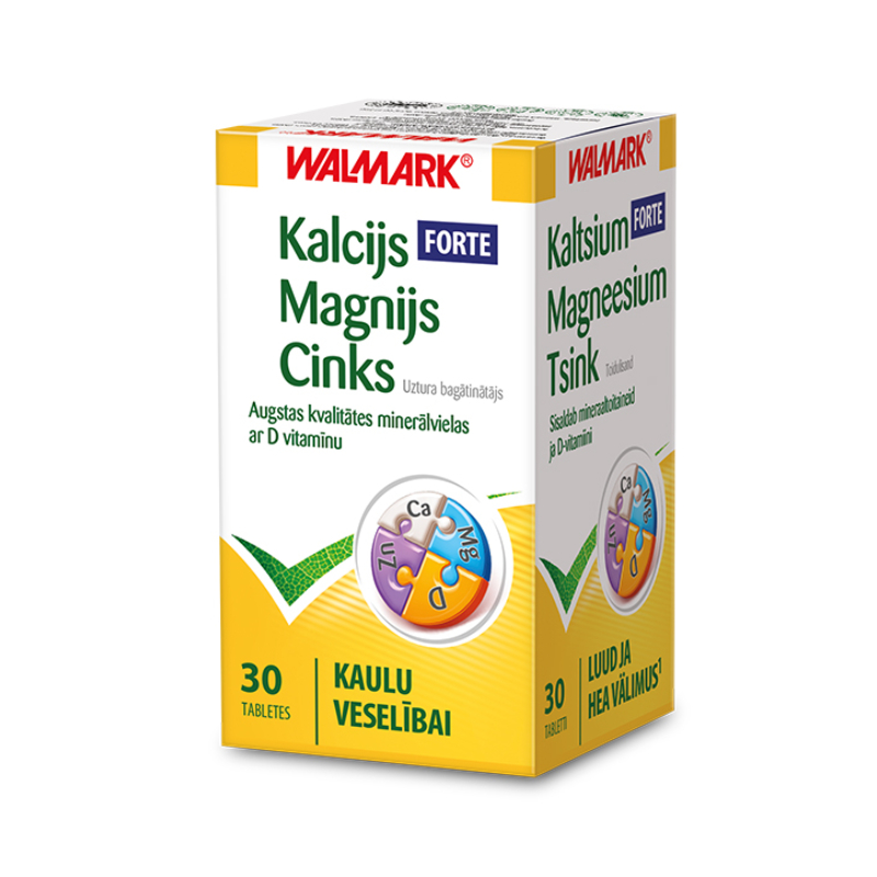 WALMARK Forte kalcijs-magnijs-cinks tabletes, 30 gab