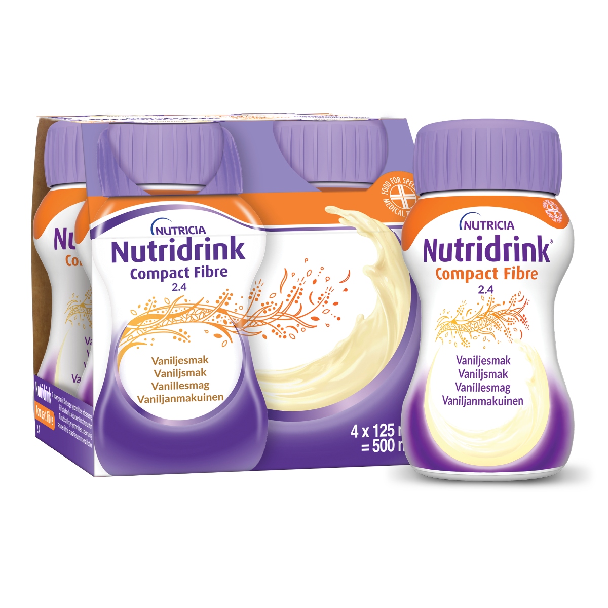 NUTRICIA NUTRIDRINK ar vaniļas garšu COMPACT FIBRE, 4 gab., 125 ml