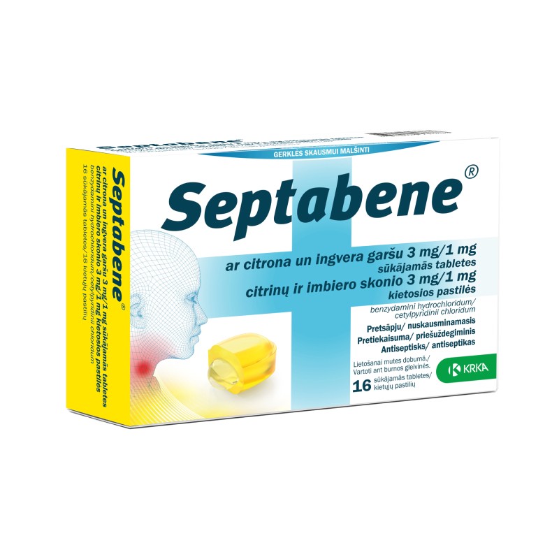 Septabene ar citrona un ingvera garšu 3 mg/1mg sūkājamās tabletes